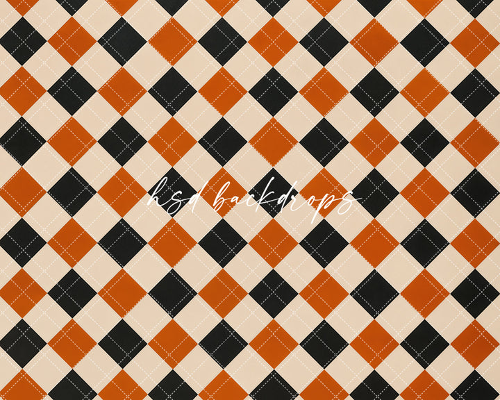 Halloween Harlequin Photography Floor Mat – Orange Black Cream Studio Floor | HSD Backdrops