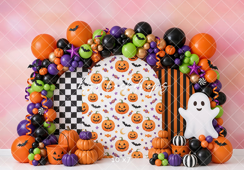Happy Haunts Halloween Photography Backdrop – Pumpkin Ghost Studio Scene | HSD Backdrops