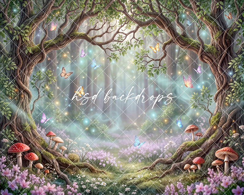 Enchanted Butterfly Forest Photography Backdrop – Magical Woodland Fairytale Scene | HSD Backdrops