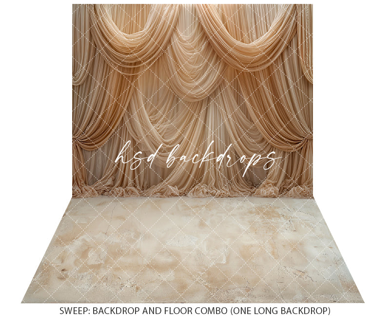 Champagne Veil Elegance – Beige Draped Fabric Photography Backdrop