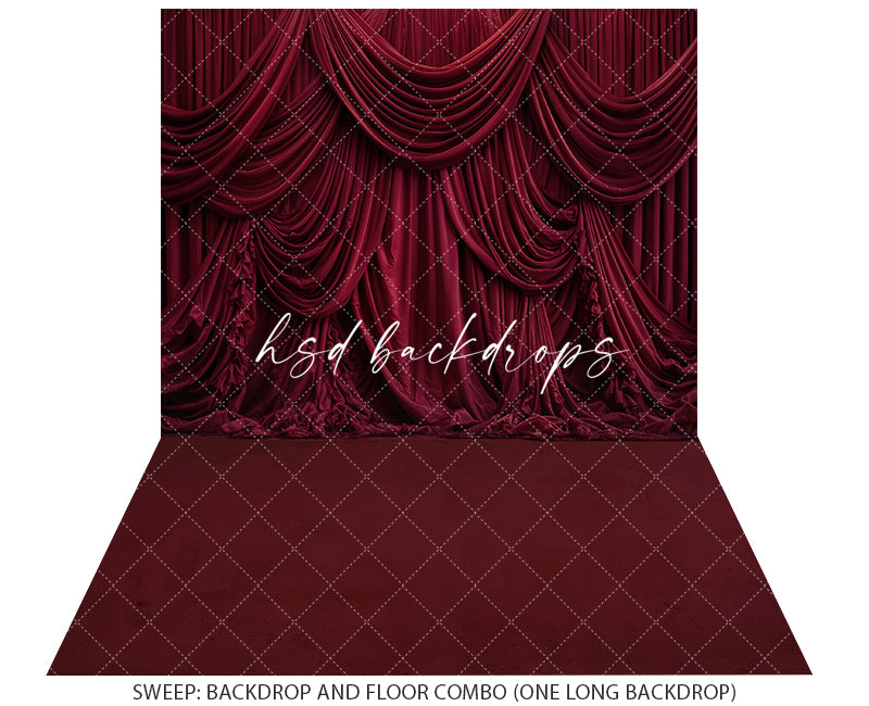 Scarlet Stage Elegance – Red Draped Fabric Photography Backdrop