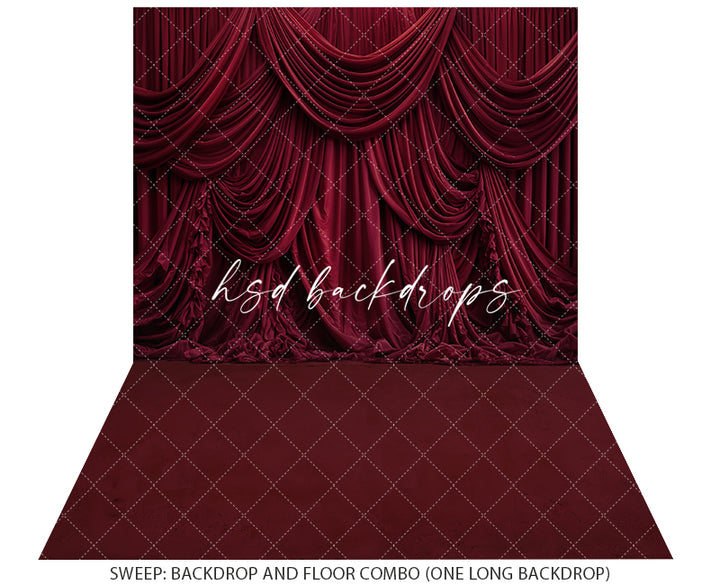 Scarlet Stage Elegance – Red Draped Fabric Photography Backdrop