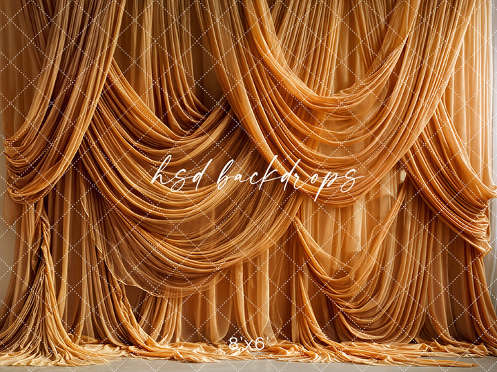 Honey Gold Drape Elegance – Couture Fabric Backdrop