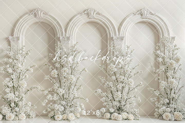 Ivory Blossom Arches – Elegant Floral Backdrop