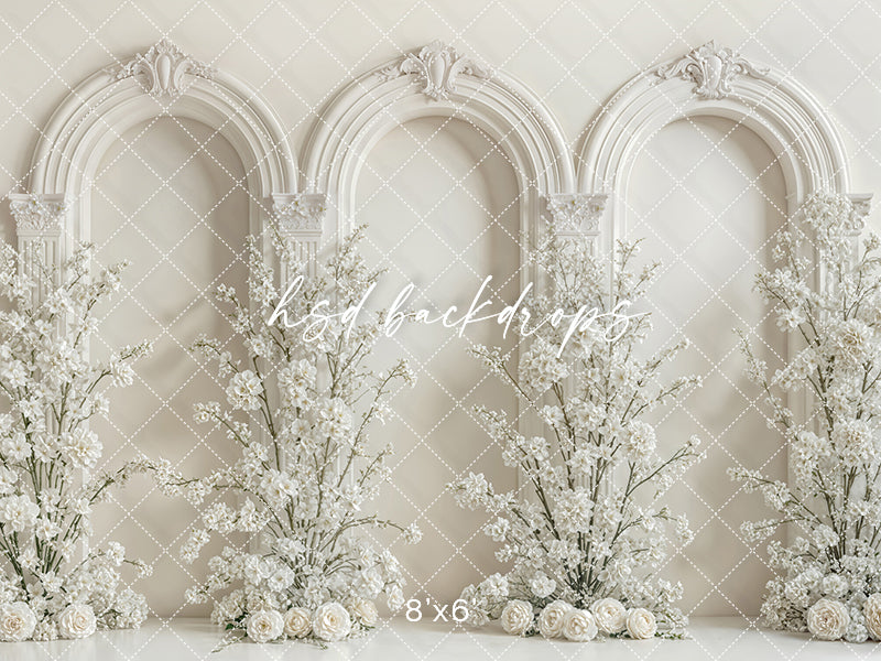 Ivory Blossom Arches – Elegant Floral Backdrop