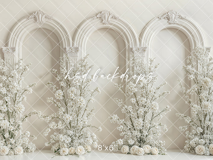 Ivory Blossom Arches – Elegant Floral Backdrop
