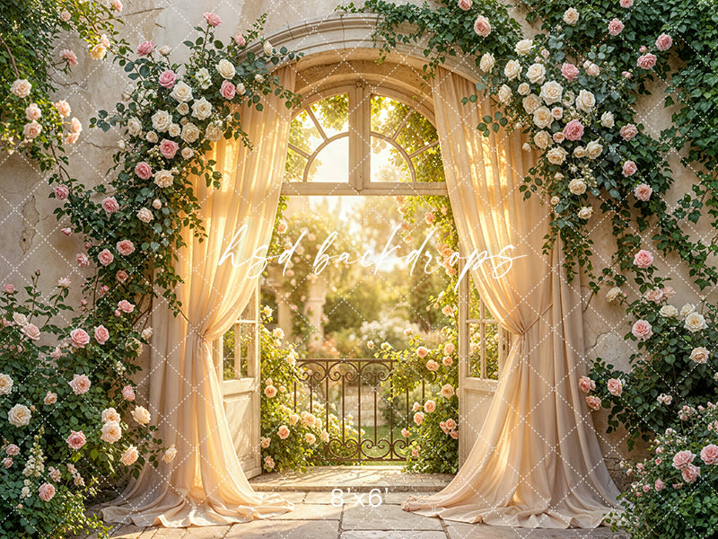 Sunlit Rose Veranda – Floral Archway Backdrop | HSD Backdrops