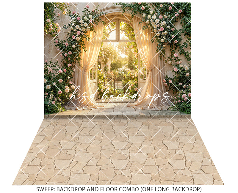 Sunlit Rose Veranda – Floral Archway Backdrop | HSD Backdrops