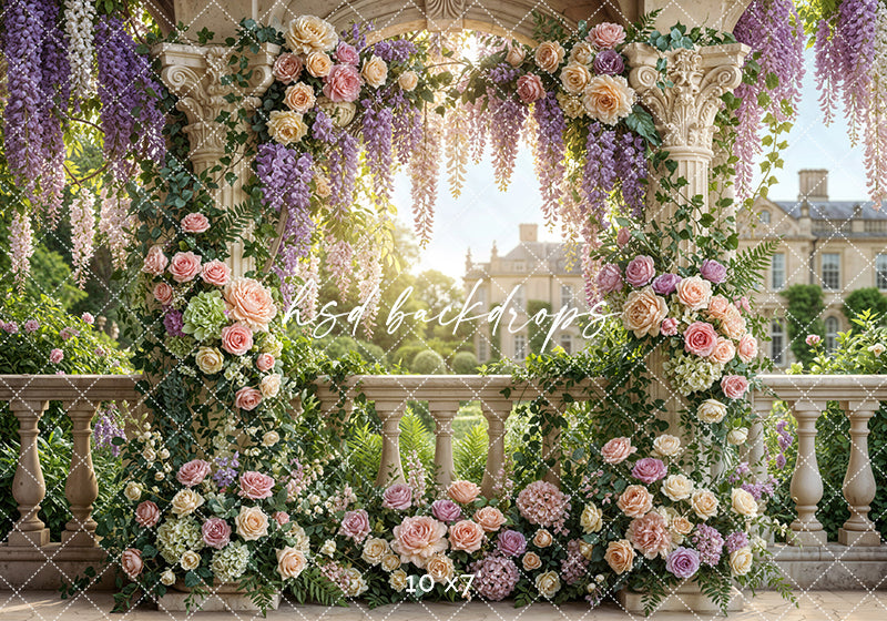 Lavender Wisteria Chateau – Floral Terrace Backdrop | HSD Backdrops