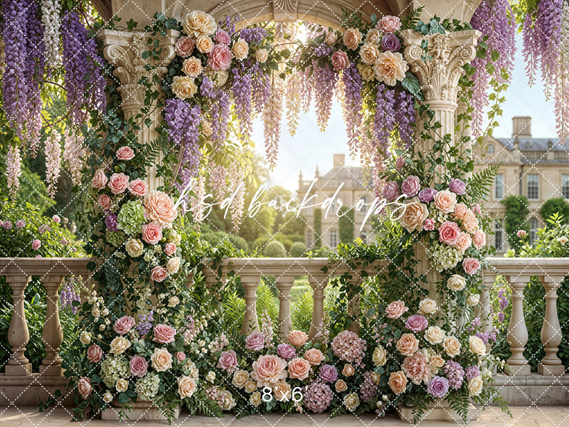 Lavender Wisteria Chateau – Floral Terrace Backdrop | HSD Backdrops
