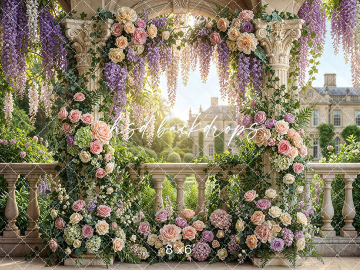 Lavender Wisteria Chateau – Floral Terrace Backdrop | HSD Backdrops