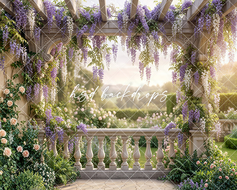 Wisteria Garden Pergola - Floral Backdrop (flipped) | HSD Backdrops