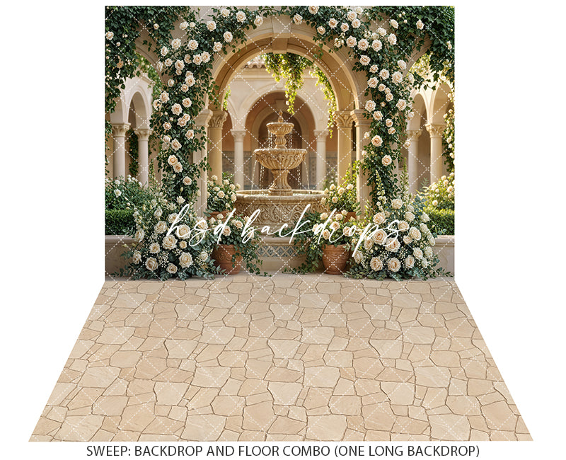 Tuscan Rose Courtyard – Romantic Fountain Backdrop | HSD Backdrops
