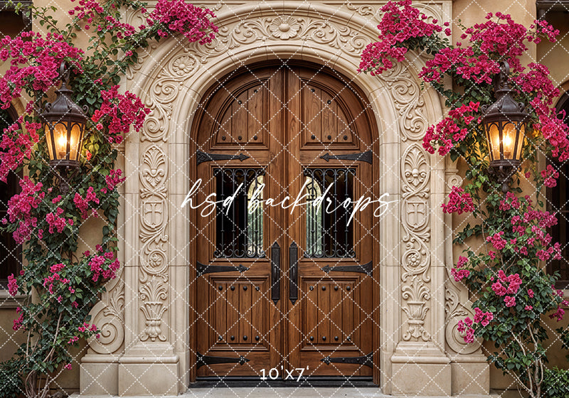 Bougainvillea Hacienda Archway – Spanish Door Backdrop | HSD Backdrops