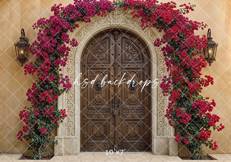 Heritage Hacienda Entry – Crimson Bougainvillea Backdrop | HSD Backdrops