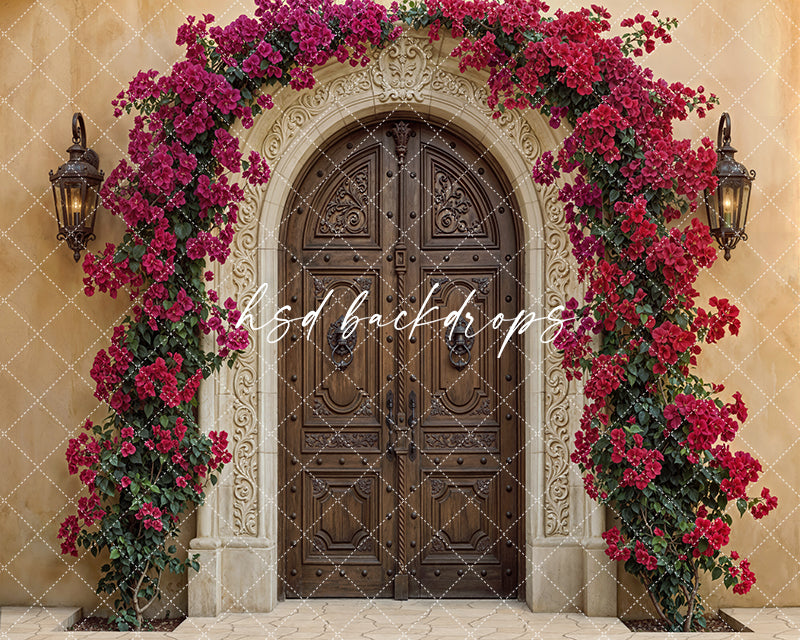 Heritage Hacienda Entry – Crimson Bougainvillea Backdrop | HSD Backdrops