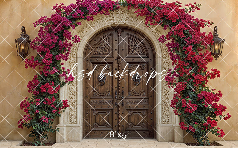 Heritage Hacienda Entry – Crimson Bougainvillea Backdrop | HSD Backdrops