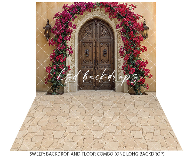 Heritage Hacienda Entry – Crimson Bougainvillea Backdrop | HSD Backdrops