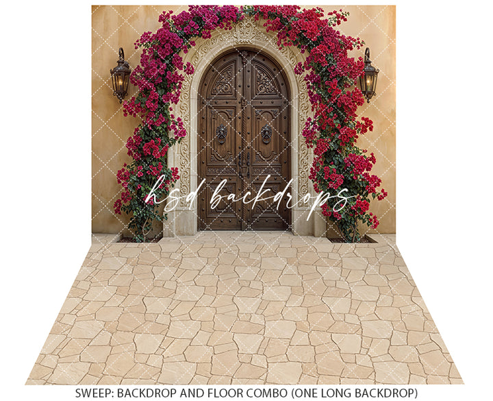 Heritage Hacienda Entry – Crimson Bougainvillea Backdrop | HSD Backdrops