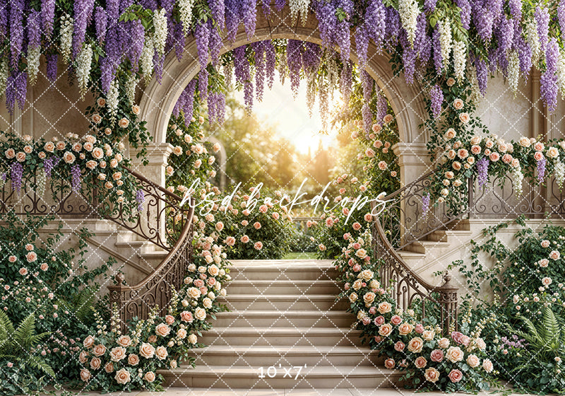 Wisteria Garden Stairway – Enchanted Floral Backdrop | HSD Backdrops
