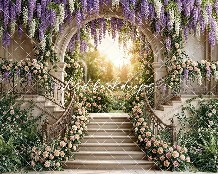 Wisteria Garden Stairway – Enchanted Floral Backdrop | HSD Backdrops