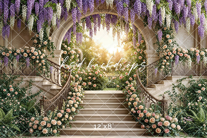 Wisteria Garden Stairway – Enchanted Floral Backdrop | HSD Backdrops