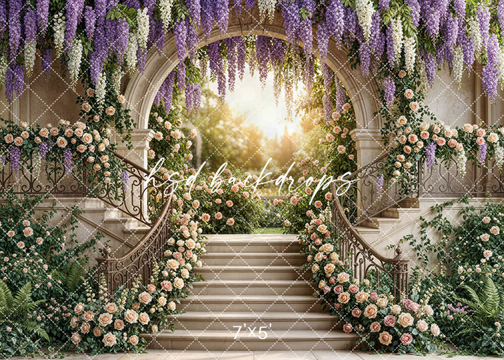 Wisteria Garden Stairway – Enchanted Floral Backdrop | HSD Backdrops