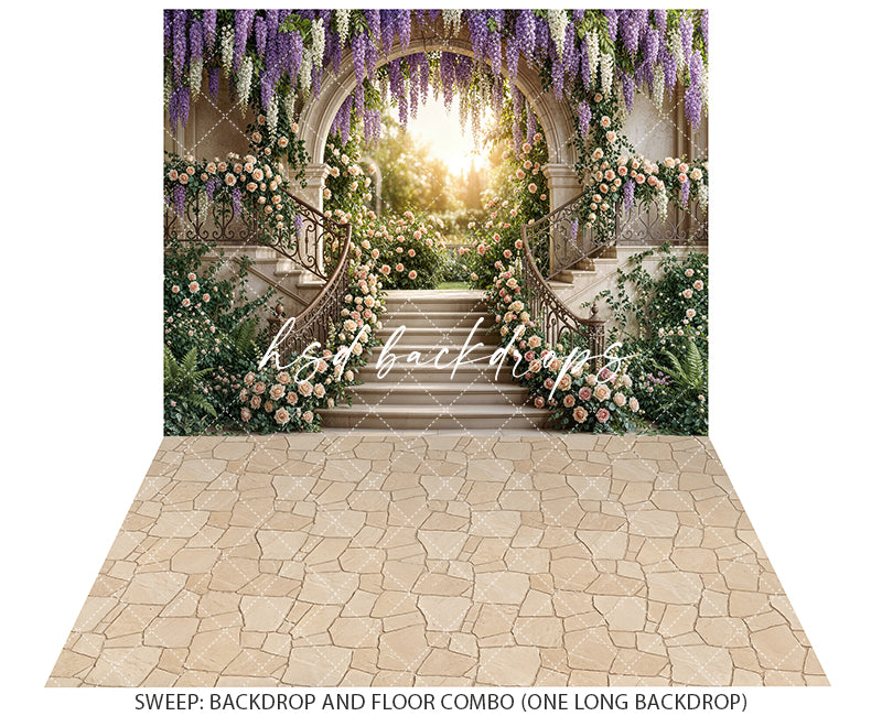 Wisteria Garden Stairway – Enchanted Floral Backdrop | HSD Backdrops