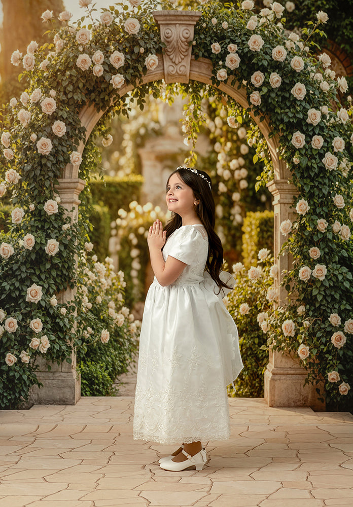 Ivory Rose Garden Arch – Elegant Floral Backdrop | HSD Backdrops