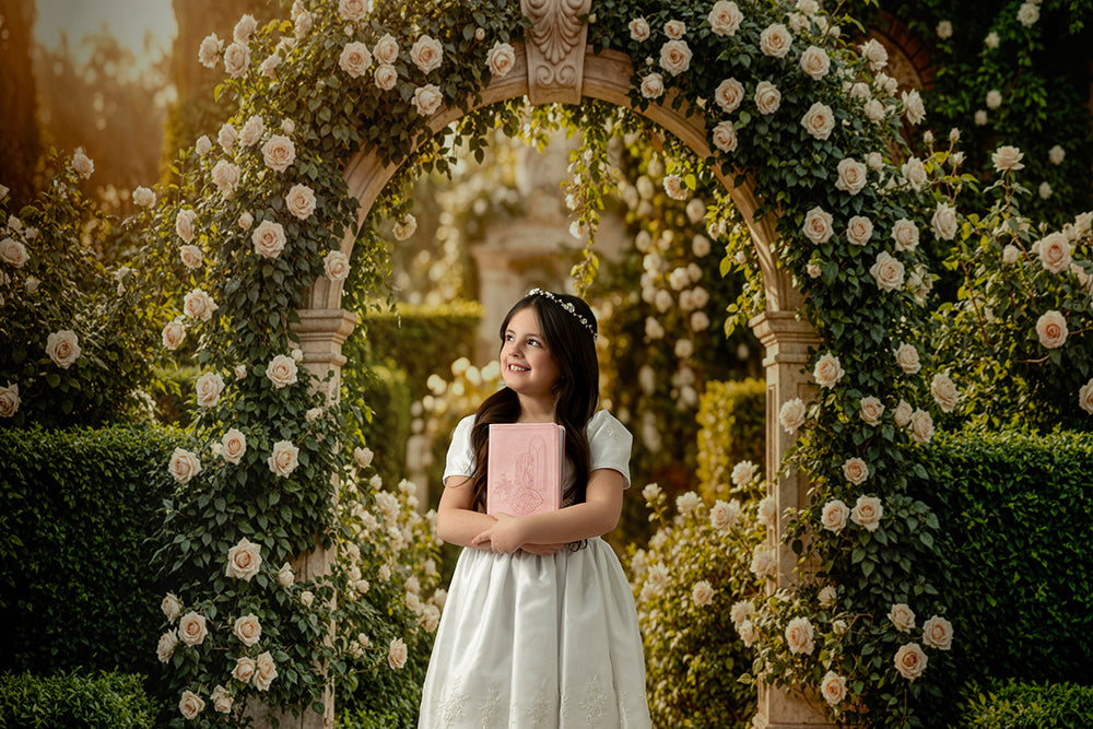 Ivory Rose Garden Arch – Elegant Floral Backdrop | HSD Backdrops