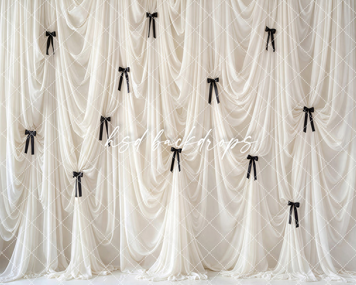 Black Bow Couture Drapes Photography Backdrop – Elegant Studio Design | HSD Backdrops