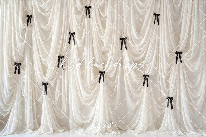 Black Bow Couture Drapes Photography Backdrop – Elegant Studio Design | HSD Backdrops