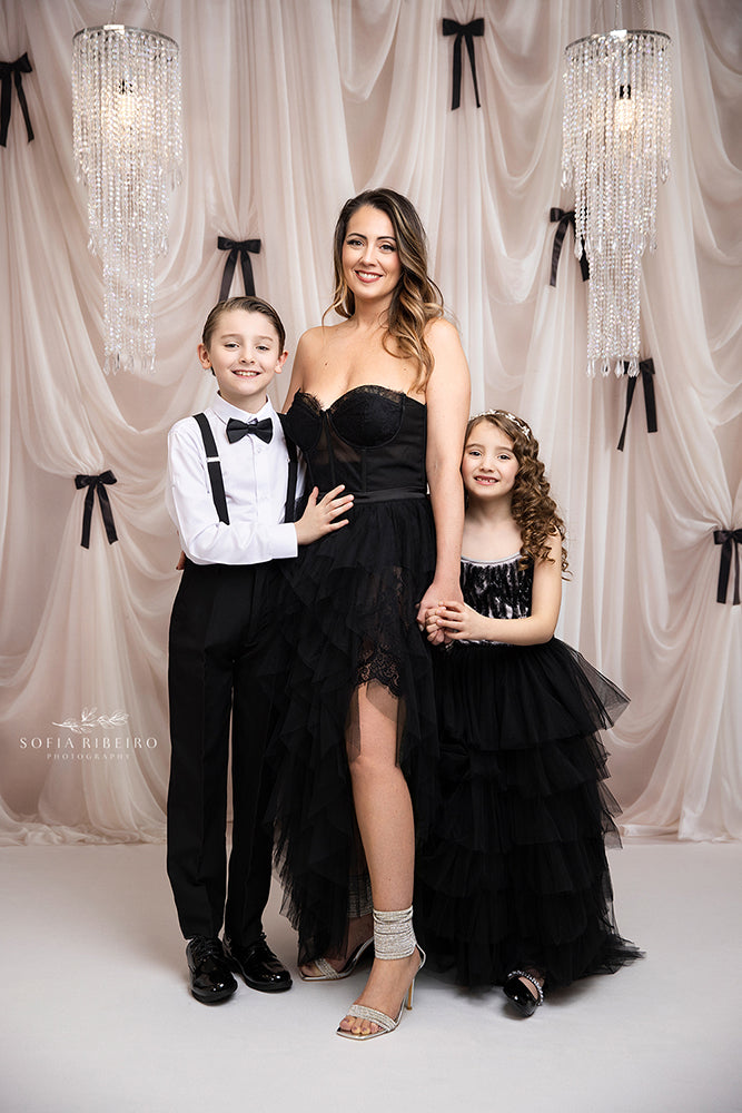 Black Bow Couture Drapes Photography Backdrop – Elegant Studio Design | HSD Backdrops