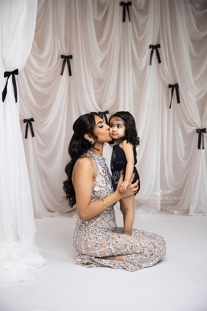 Black Bow Couture Drapes Photography Backdrop – Elegant Studio Design | HSD Backdrops