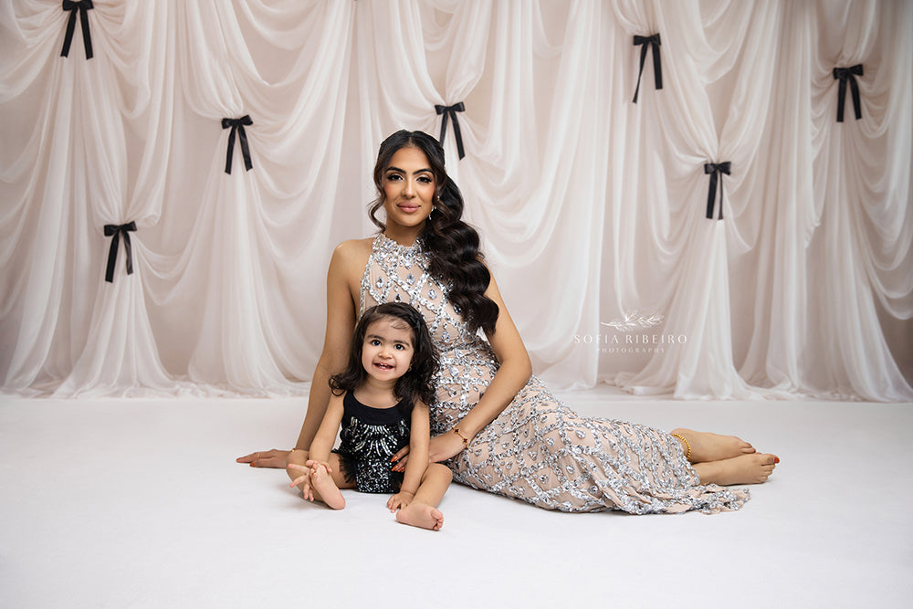 Black Bow Couture Drapes Photography Backdrop – Elegant Studio Design | HSD Backdrops