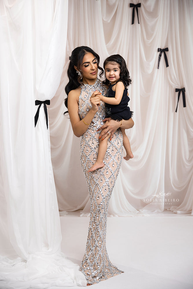 Black Bow Couture Drapes Photography Backdrop – Elegant Studio Design | HSD Backdrops