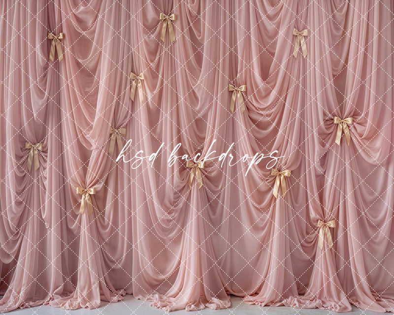 Blush Satin Bow Drapes Photography Backdrop – Elegant Studio Design | HSD Backdrops