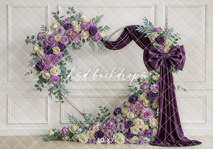 Plum Purple Rose Bow Floral Arch Photography Backdrop – Elegant Lavender Portrait Design | HSD Backdrops