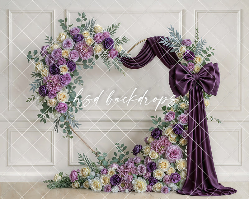 Plum Purple Rose Bow Floral Arch Photography Backdrop – Elegant Lavender Portrait Design | HSD Backdrops