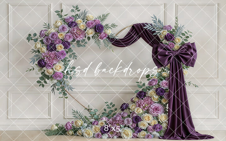 Plum Purple Rose Bow Floral Arch Photography Backdrop – Elegant Lavender Portrait Design | HSD Backdrops