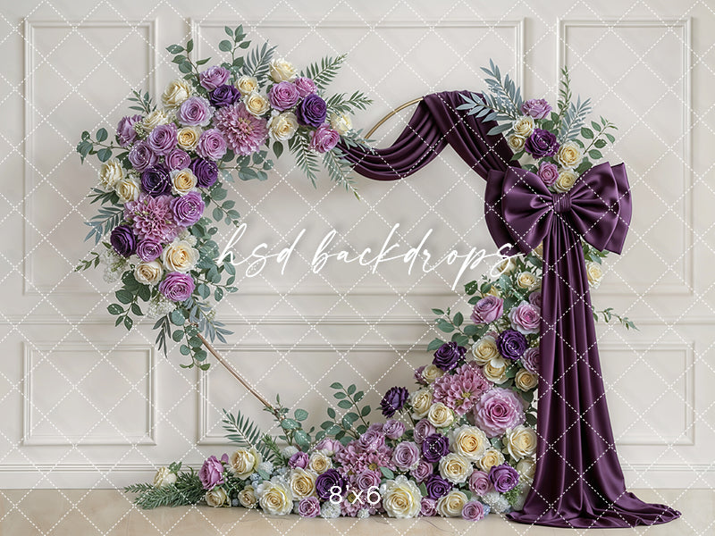 Plum Purple Rose Bow Floral Arch Photography Backdrop – Elegant Lavender Portrait Design | HSD Backdrops
