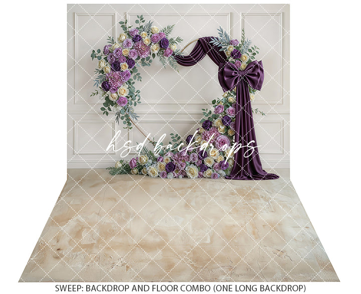 Plum Purple Rose Bow Floral Arch Photography Backdrop – Elegant Lavender Portrait Design | HSD Backdrops