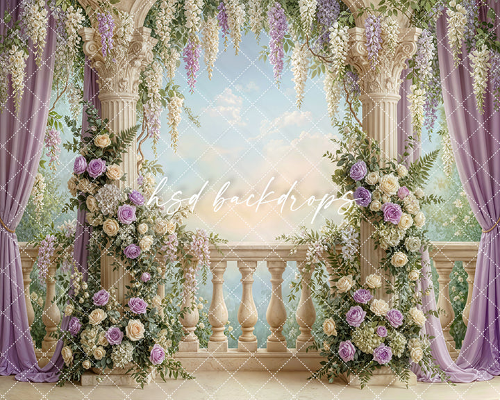 Lavender Wisteria Palace Terrace Photography Backdrop – Elegant Garden Portrait Scene | HSD Backdrops