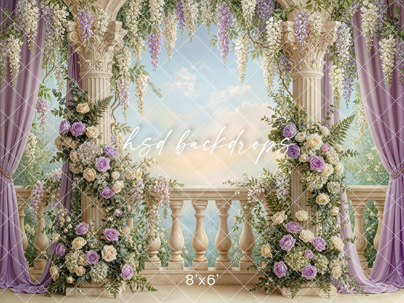 Lavender Wisteria Palace Terrace Photography Backdrop – Elegant Garden Portrait Scene | HSD Backdrops