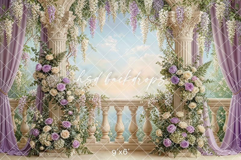Lavender Wisteria Palace Terrace Photography Backdrop – Elegant Garden Portrait Scene | HSD Backdrops