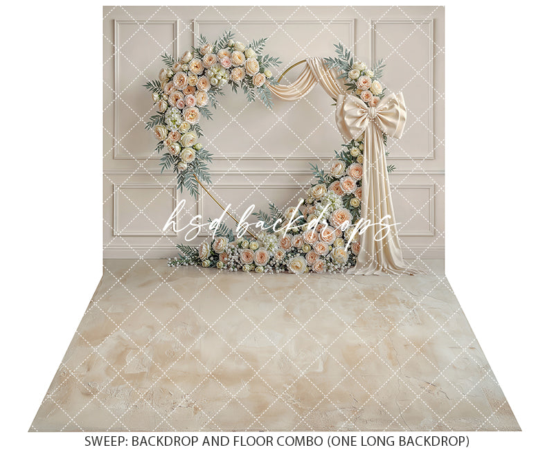 Ivory Rose Bow Floral Arch Photography Backdrop – Elegant Neutral Portrait Design | HSD Backdrops