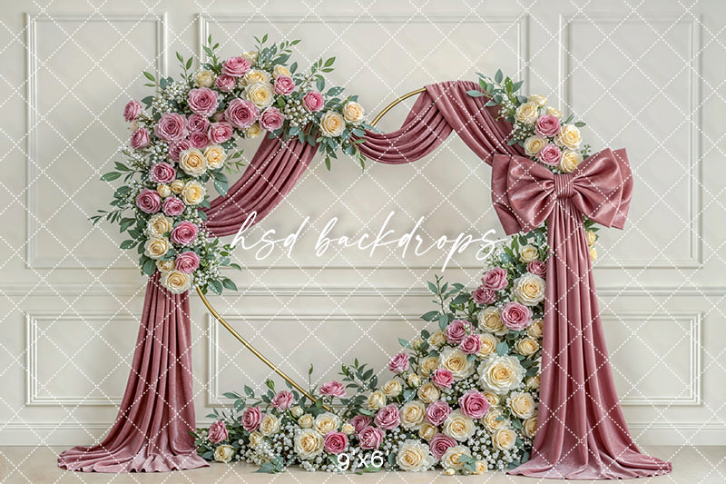 Blush Rose Bow Floral Arch Photography Backdrop – Elegant Mauve Portrait Design | HSD Backdrops