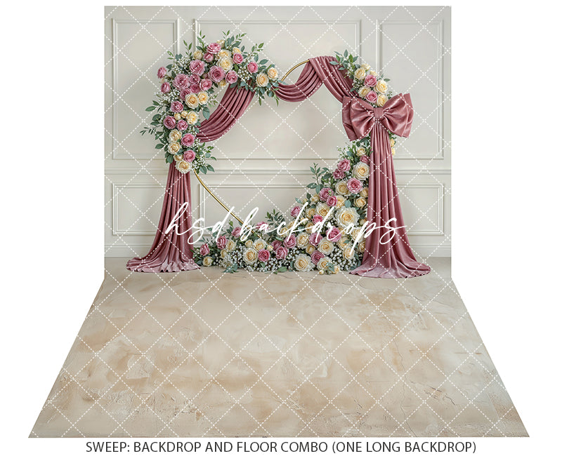 Blush Rose Bow Floral Arch Photography Backdrop – Elegant Mauve Portrait Design | HSD Backdrops