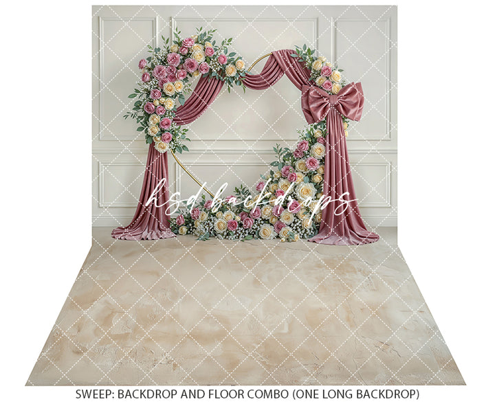 Blush Rose Bow Floral Arch Photography Backdrop – Elegant Mauve Portrait Design | HSD Backdrops