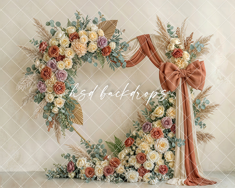 Terracotta Blush Floral Arch Photography Backdrop – Elegant Boho Rose Portrait Design | HSD Backdrops